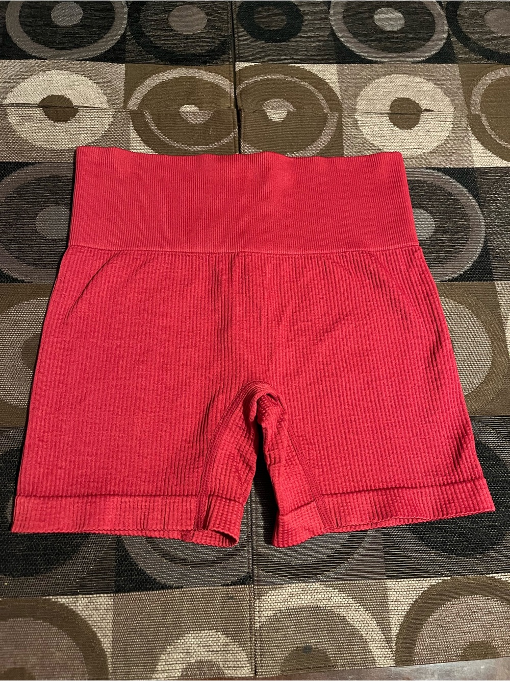 Colsie Ribbed High-Waist Bike Shorts - Coral Red